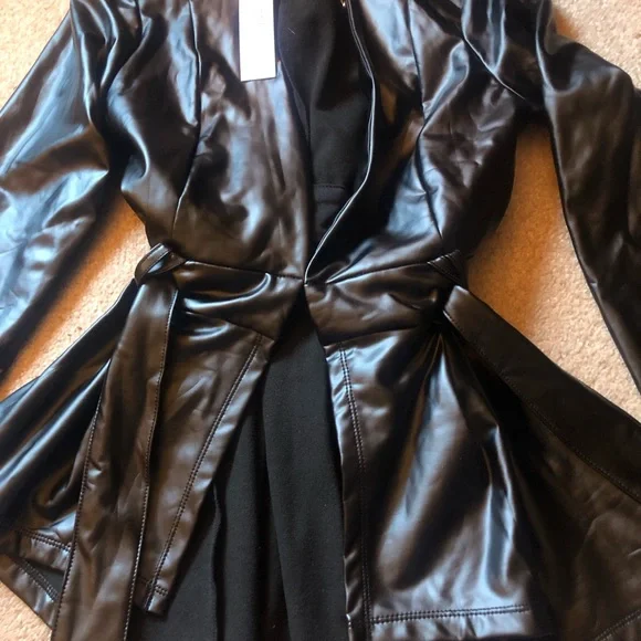 Faux leather peplum style with belt top or jacket - Picture 3 of 7